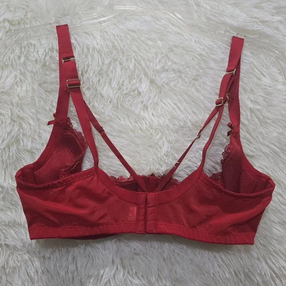 Cacique Demi Half Cup Push Up Underwire Bra Lingerie Strappy Lace Trim 38DD